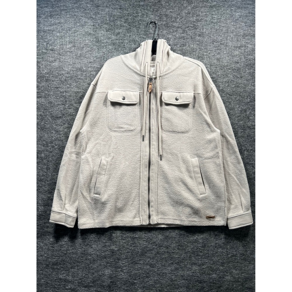 BKE Mens Full Zip Sherpa Fleece Hoodie Oatmeal Beige Jacket Size Small